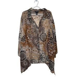 Maggie Barnes sheer artsy art to wear blouse womens 4X eclectic boho chic career